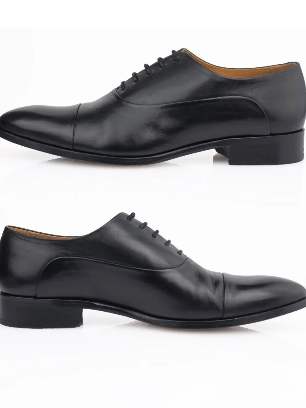 Longchamp Men's Black Leather Cap Toe Oxford Dress Shoes Size 42 US 9